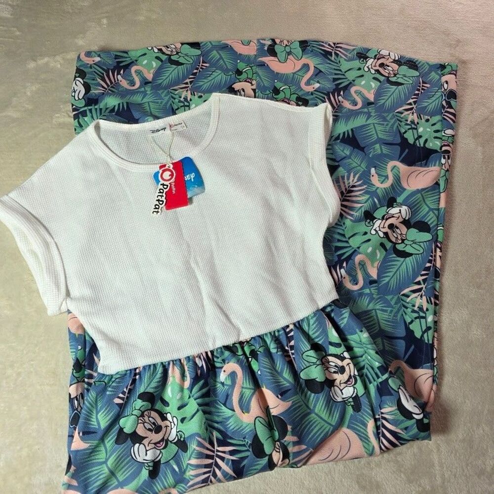 PatPat Dress Thermal Knit Faux Wrap Small Mini Mouse Flamingo Hawaiian Beachy
